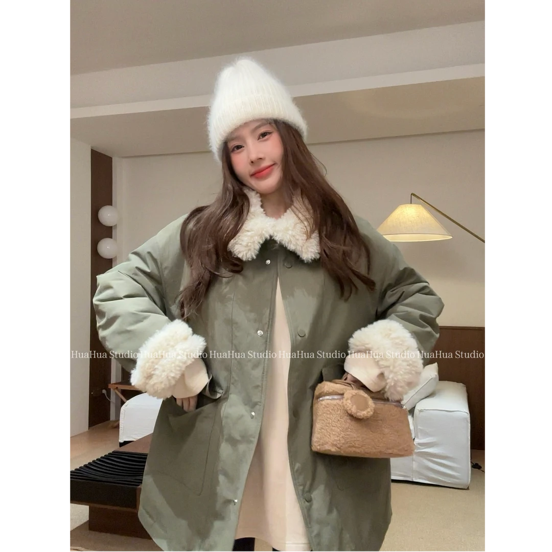 【花花】无人区~新款韩系时尚百搭翻领长袖毛毛内胆保暖工装风外套