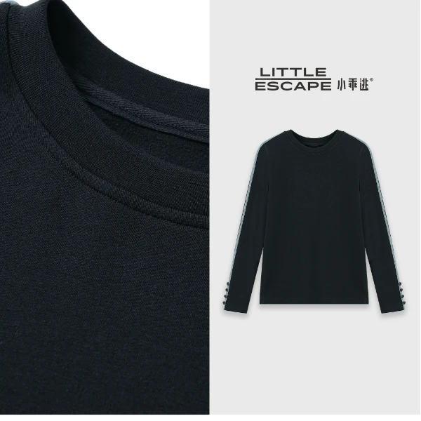 小乖逃休闲时尚黑色卫衣圆领灰色线条袖四扣秋冬S25766