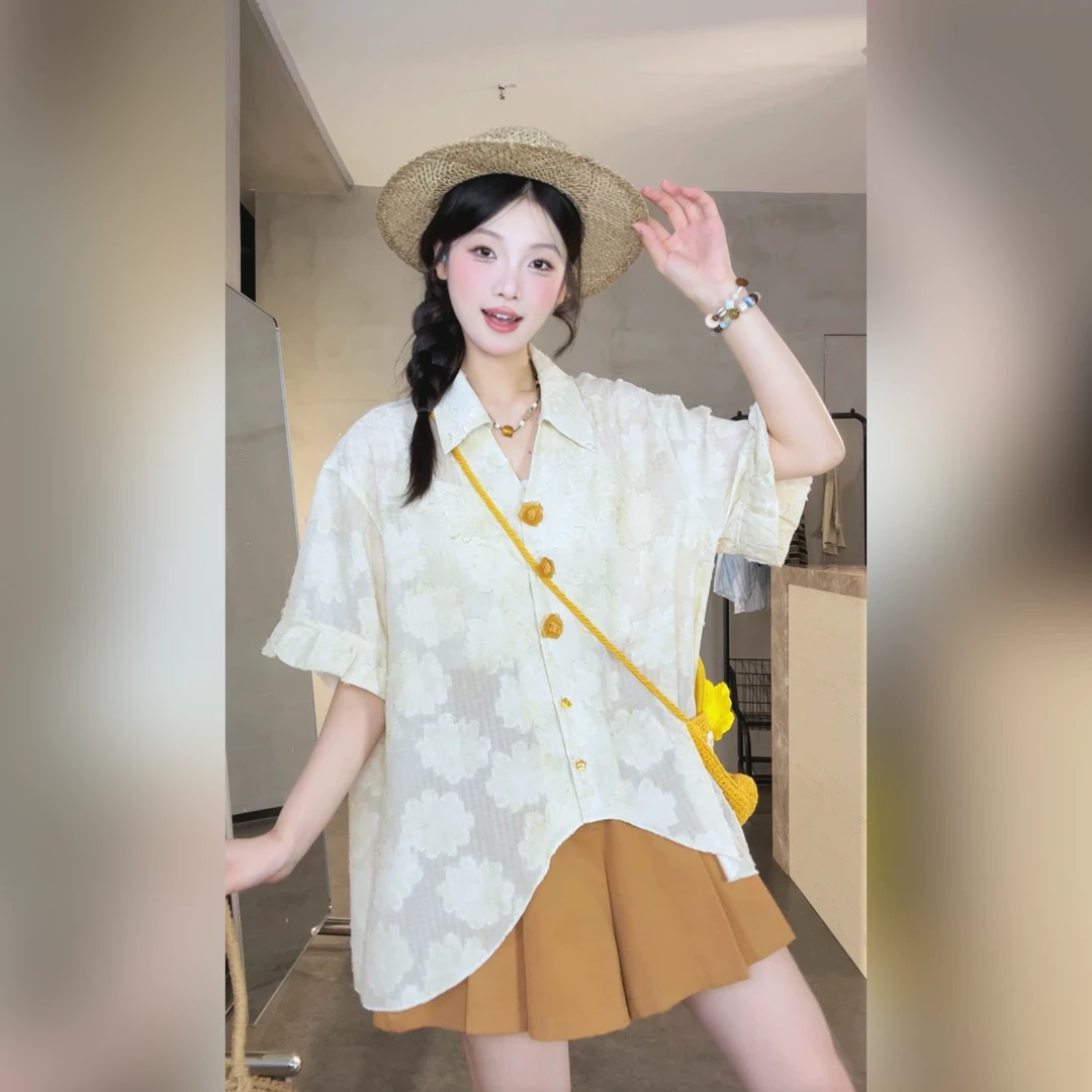 VGVL衬衫【迷迭花园】夏季立体提花设计感花朵衬衫20738