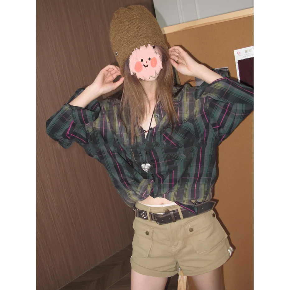 【绿野仙踪】小众设计款撞色格纹衬衫女百搭休闲上衣ZYT52349