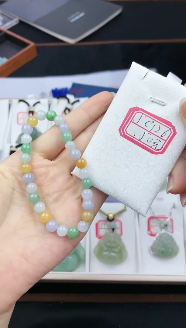 未镶嵌手串翡翠孤品5C126翡翠马卡龙手串