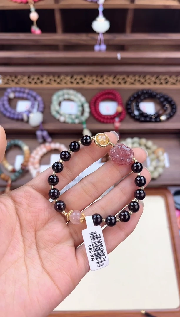 【闪购商品】石榴石手链14K金镶嵌石榴石单圈手串037