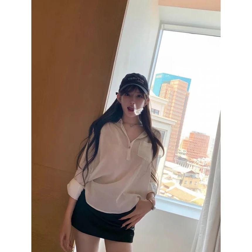 【智性老钱】韩版时尚通勤白色防晒衬衫夏季新款七分袖宽松套头上衣