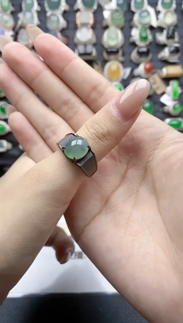 【闪购商品】翡翠戒指银S925镶嵌天然A货翡翠男戒