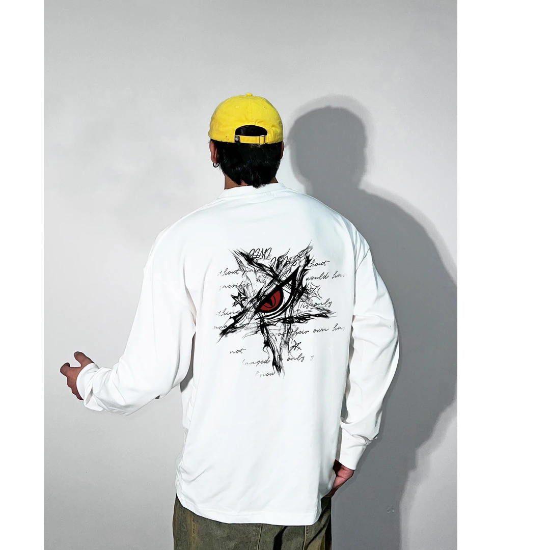 280g潮牌设计美式复古长袖t恤男款宽松国潮个性秋装上衣潮流男装