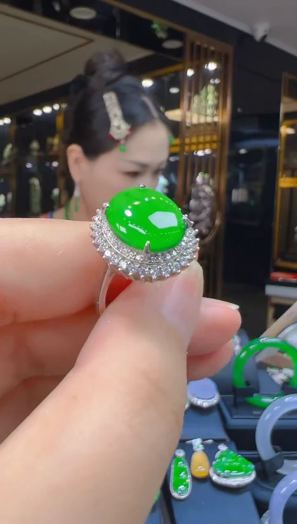 银S925镶嵌戒指翡翠002（多样性发其一）