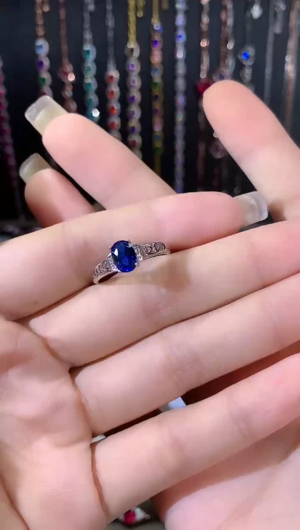戒指蓝宝石银S925镶嵌银57