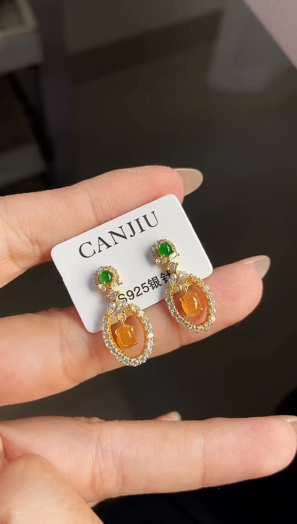 银S925镶嵌翡翠耳饰杨*丁12