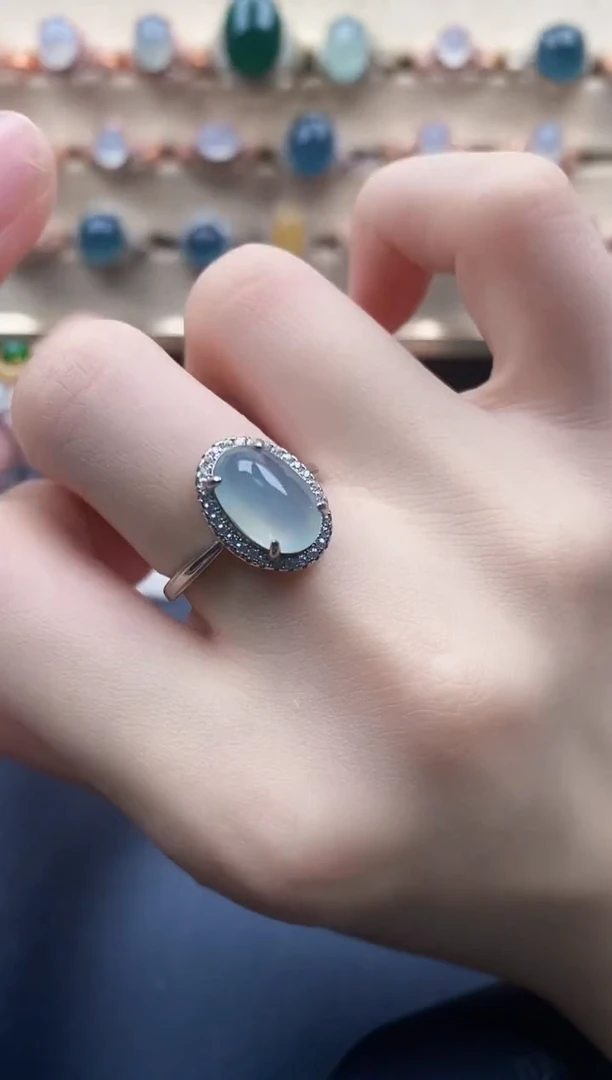 翡翠戒指银S925镶嵌一物一证一礼盒