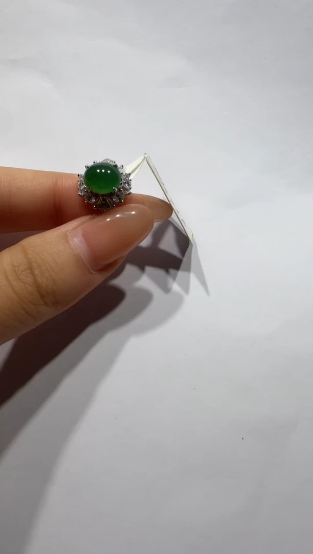 银S925镶嵌戒指翡翠925银镶缅甸A货翡翠戒指