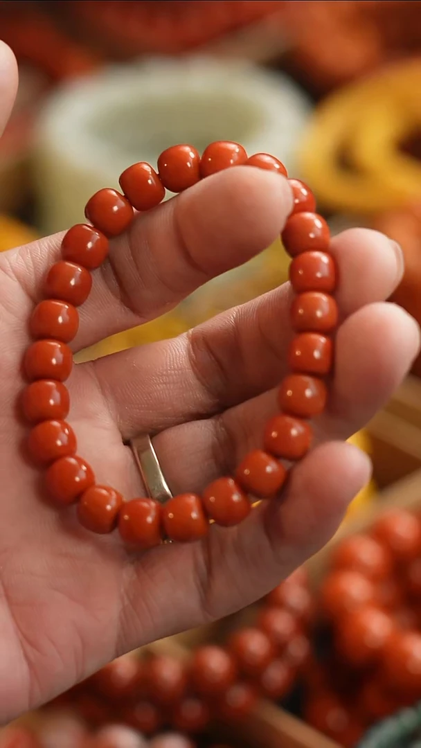 未镶嵌手串南红玛瑙9+老型柿子黄