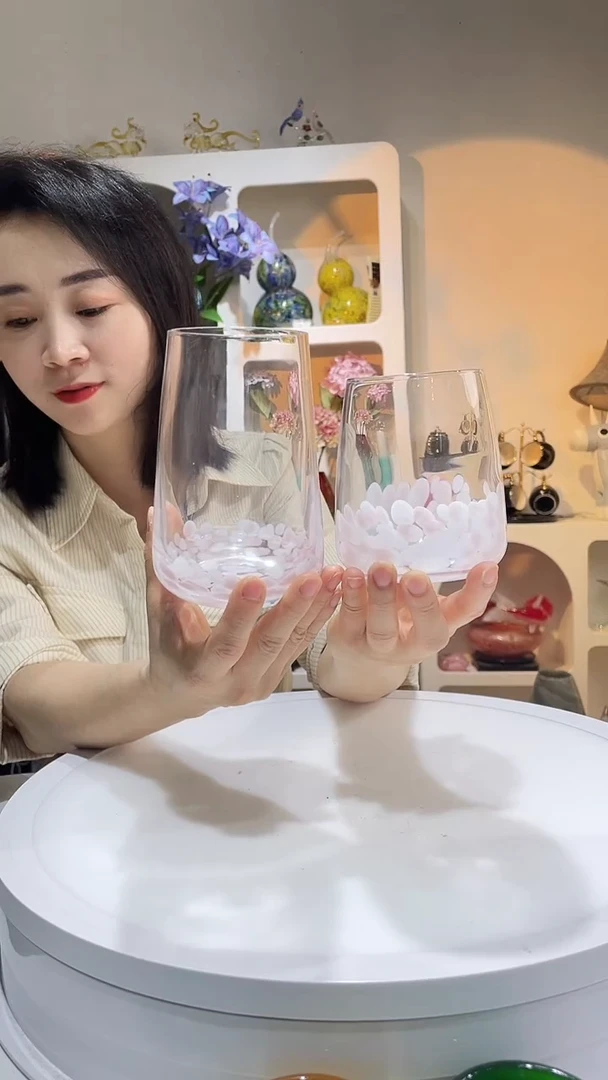 【闪购商品】玻璃1高1矮樱花粉水杯