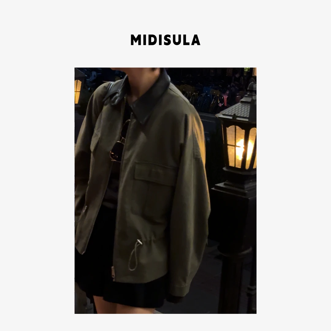 MDSL·新款蝙蝠袖收腰拼色夹克外套休闲老钱风松弛感风衣外套1473