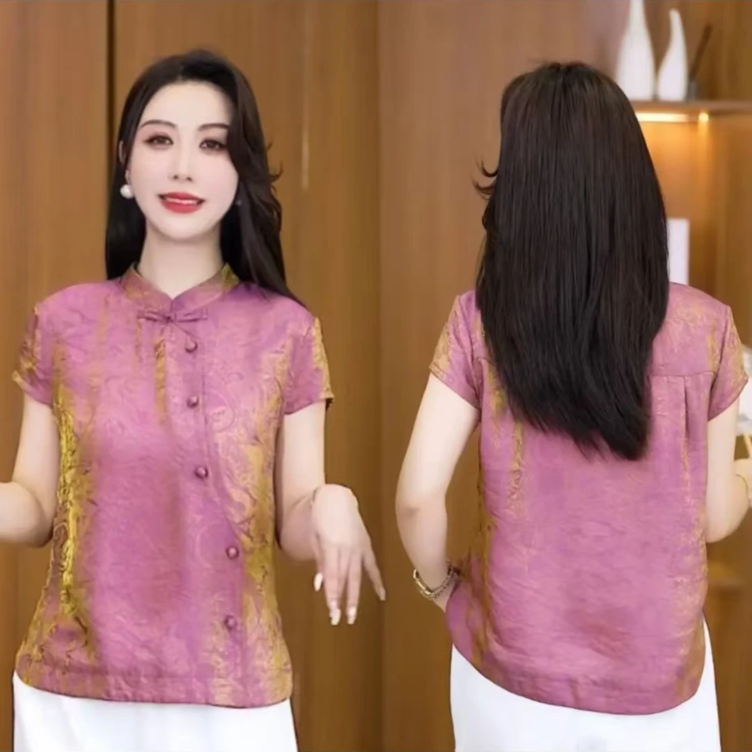 【现货-运费补贴】新夏季优雅国风显瘦减龄透气薄款高级感短袖衬衫