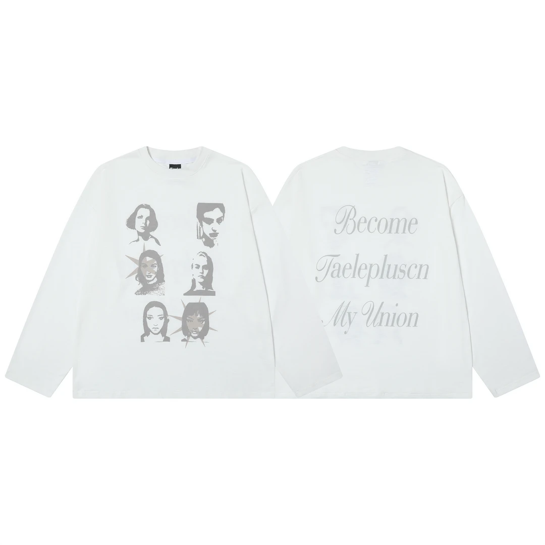 TAELE PLUS美式复古人像摇滚印花长袖T恤2025春小众乐队上衣TP141