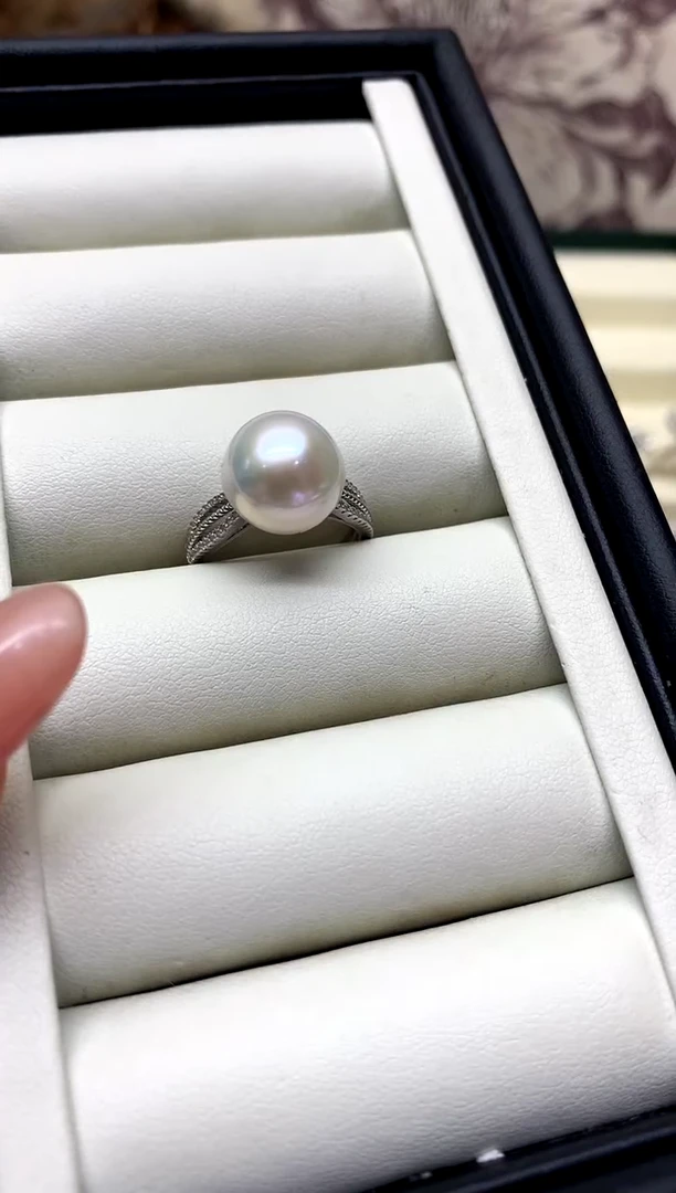 银S925镶嵌戒指淡水珍珠11-12mm