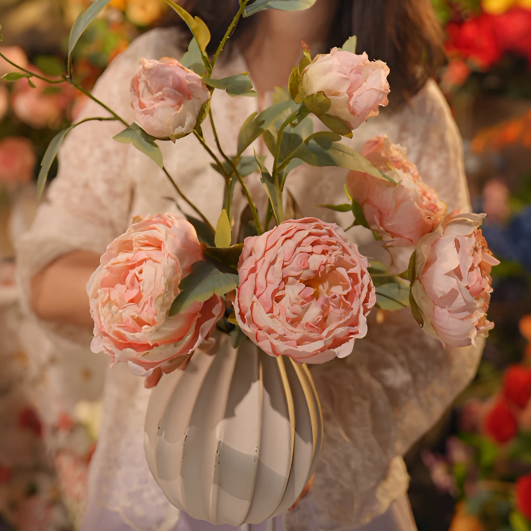 牡丹花 粉色焦边牡丹  三头仿真花 餐桌花 简约风 仿干花