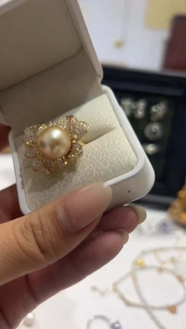 银S925镶嵌戒指海水珍珠冰****?64