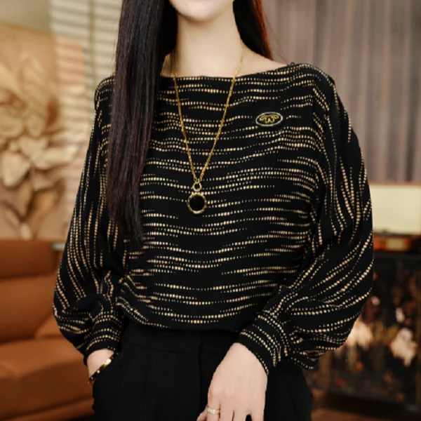 国颐 新款初秋长袖女圆领高端显瘦显白百搭时尚上衣V24H0691