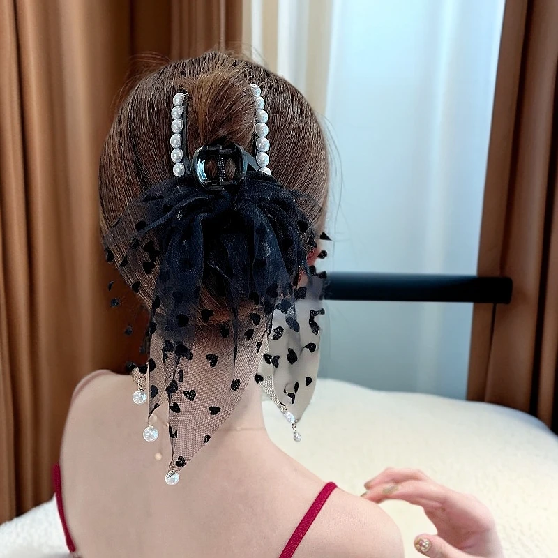 网纱抓夹夹子发夹头饰女挂坠流苏爱心夏季发夹珠珠波点女时尚发卡