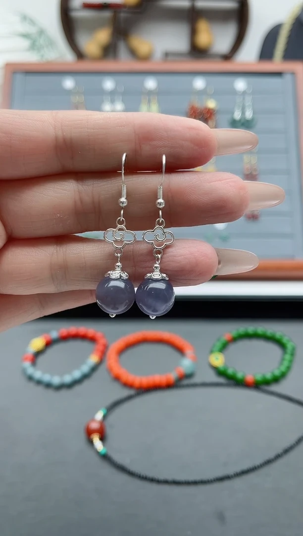 【闪购商品】石英质玉耳饰银S925镶嵌391