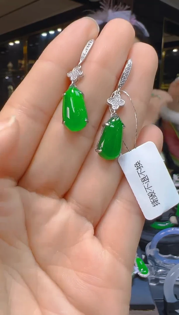 银S925镶嵌翡翠耳饰089(多样性发货发其一)