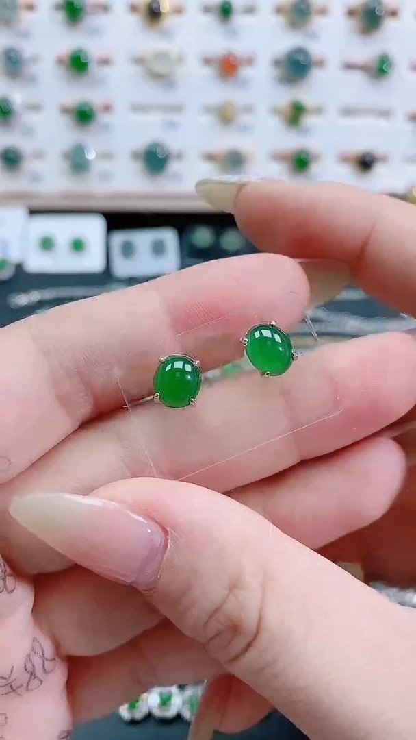 银S925镶嵌翡翠耳饰天然翡翠