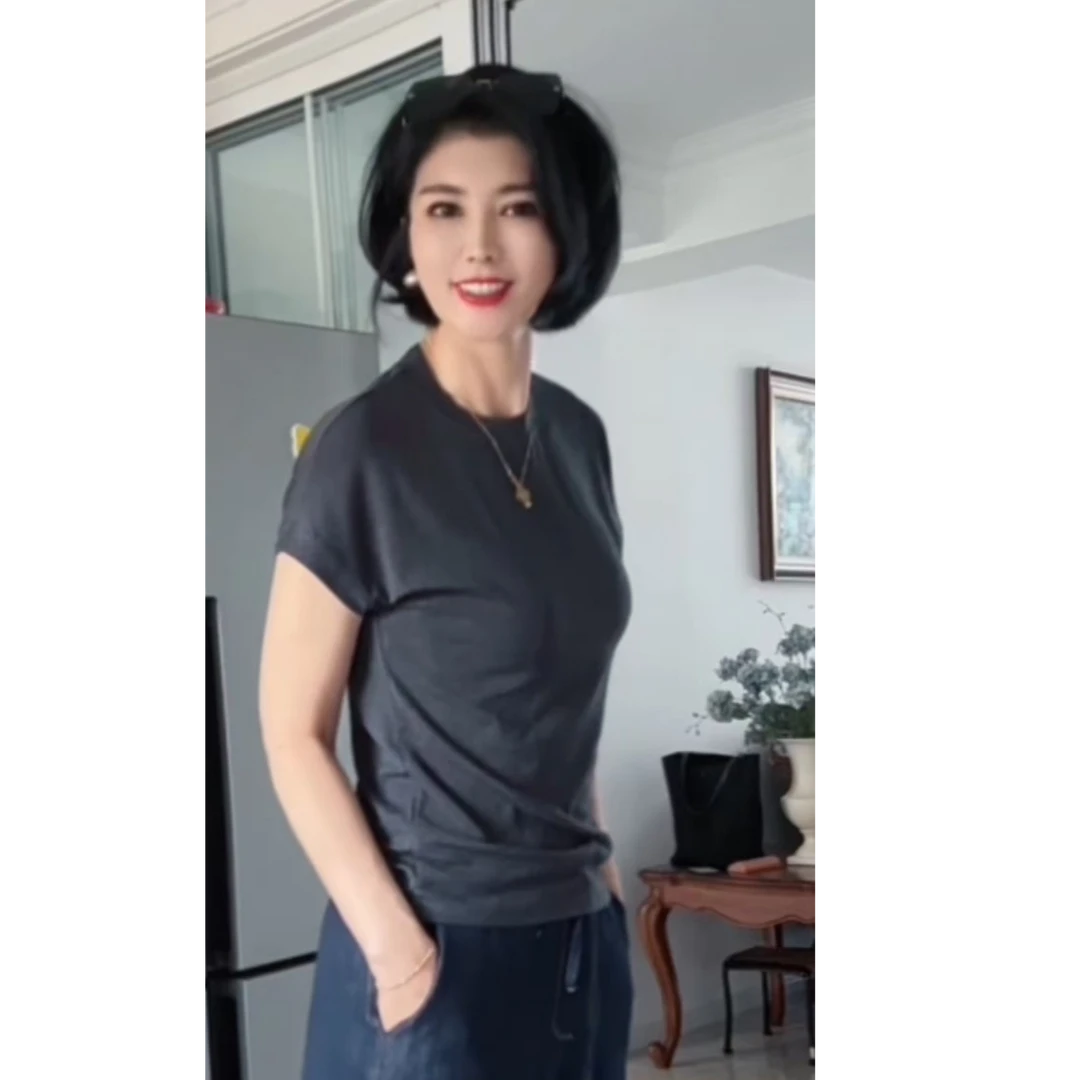 【杨小杨】法式实穿主义 基础款简约气质通勤圆领包肩短袖T恤