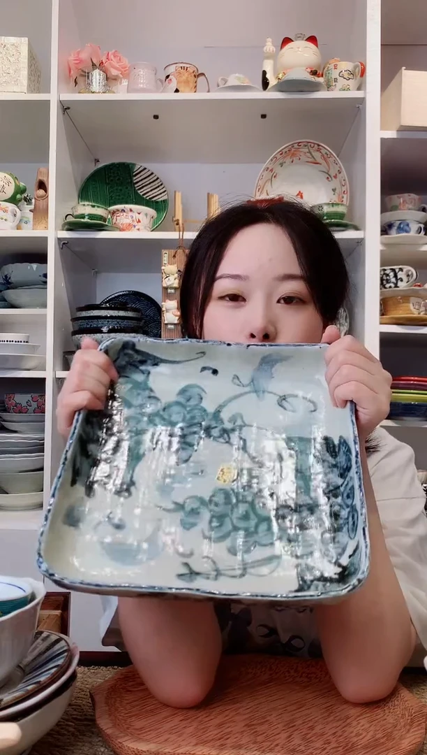 陶瓷bloom古染葡萄四脚大方钵23cm