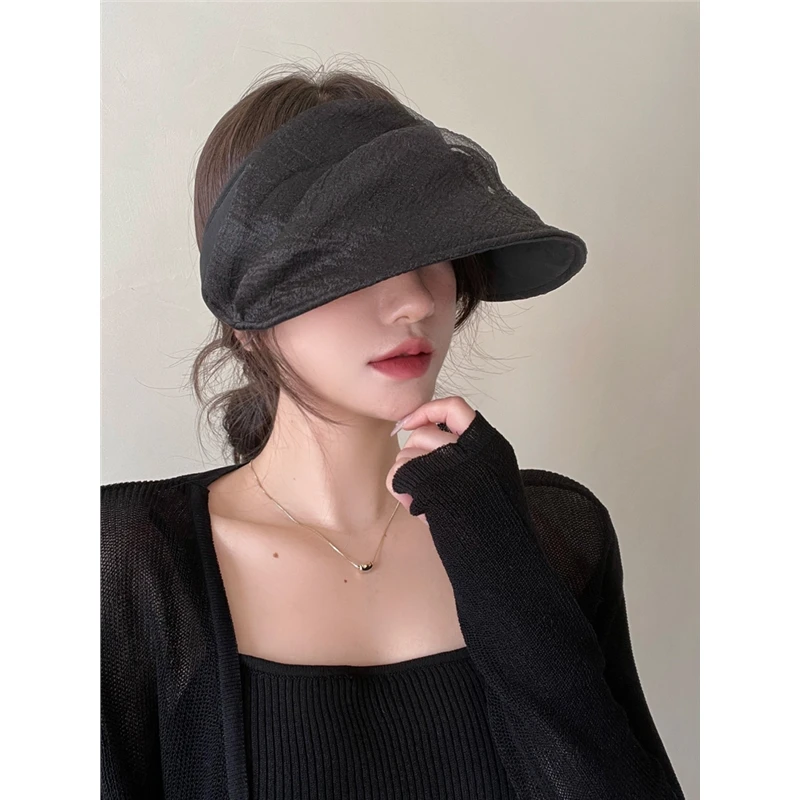欧根纱空顶帽子女夏小众设计防晒遮阳帽气质网纱太阳帽无顶鸭舌帽