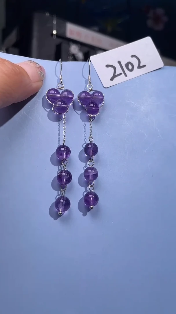 未镶嵌耳饰紫晶喜欢拍