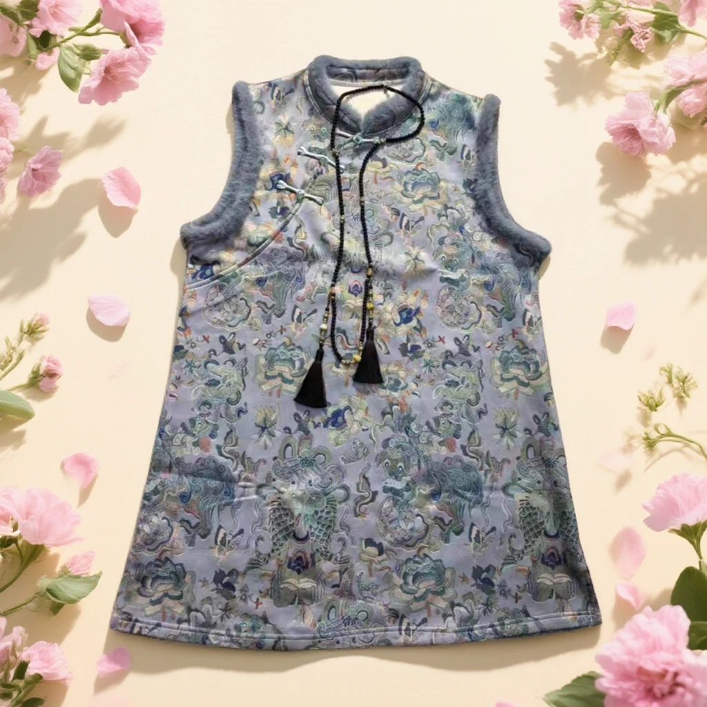 新中式百搭洋气气质时尚复古长款无袖女士~~~~格格服马甲裙~~~~~