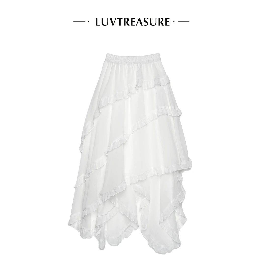 LTS复古压褶木耳边蛋糕裙2845