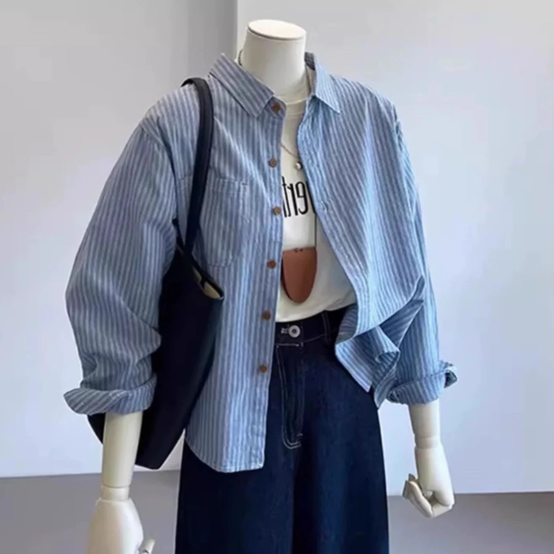 衬衣女2025秋季新款高级感轻奢减龄洋气复古港风穿搭宽松条纹衬衫