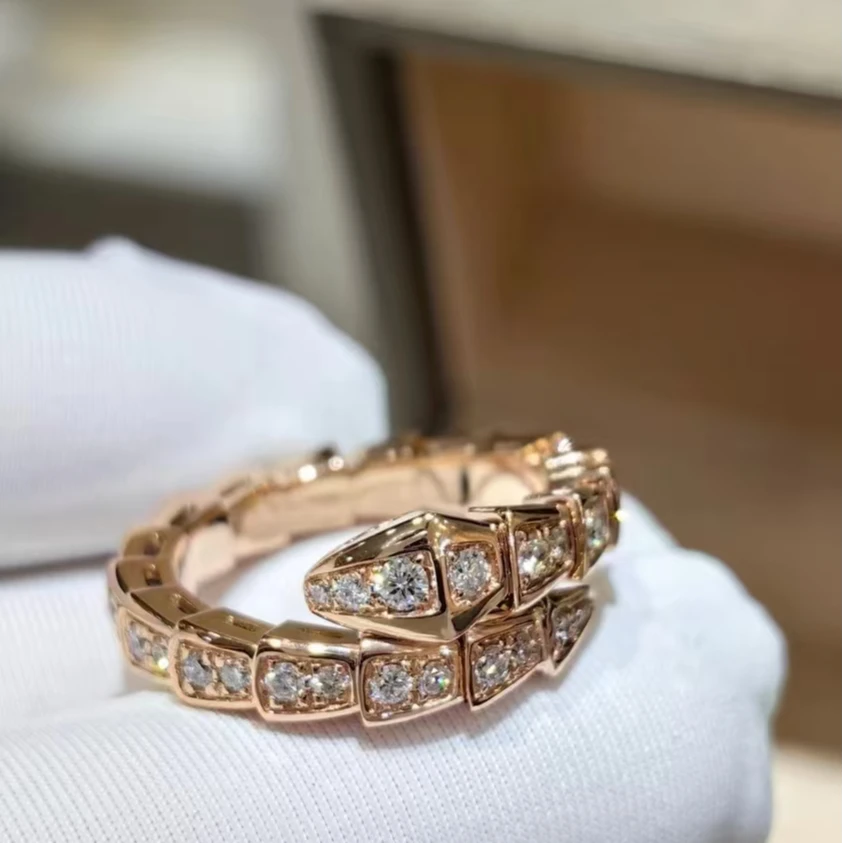 【天然】18K玫瑰金满钻蛇戒【总金重4克以上】轻奢时尚