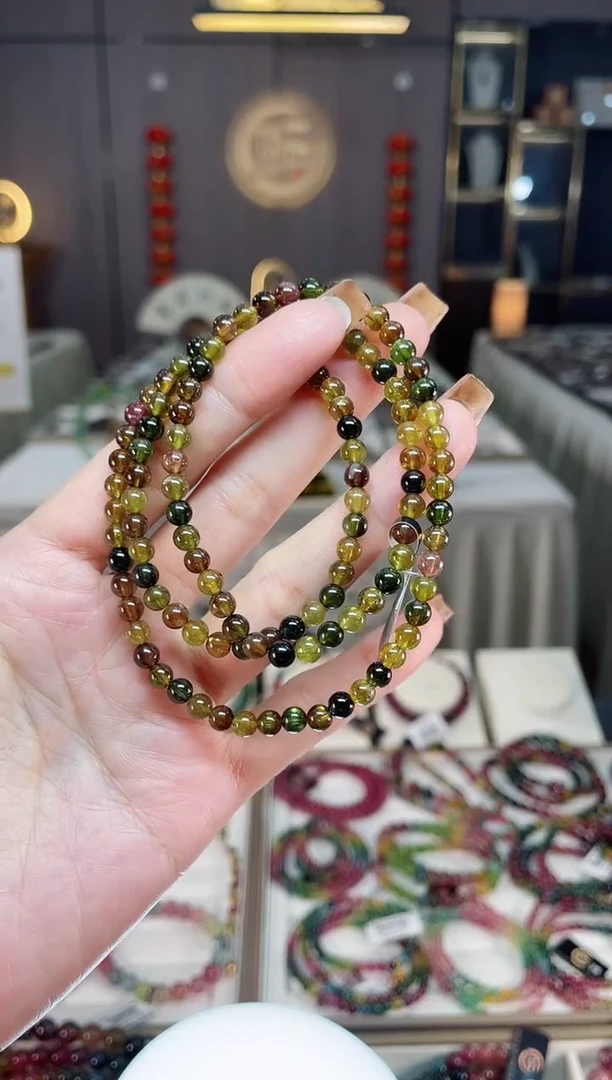 未镶嵌老矿碧玺色标多宝三圈手串4mm+碧玺dan多样性发货一条