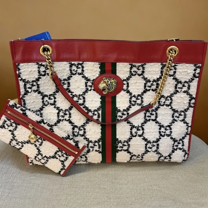 95新 GUCCI/古驰 白色老花虎头托特包 1478 6095