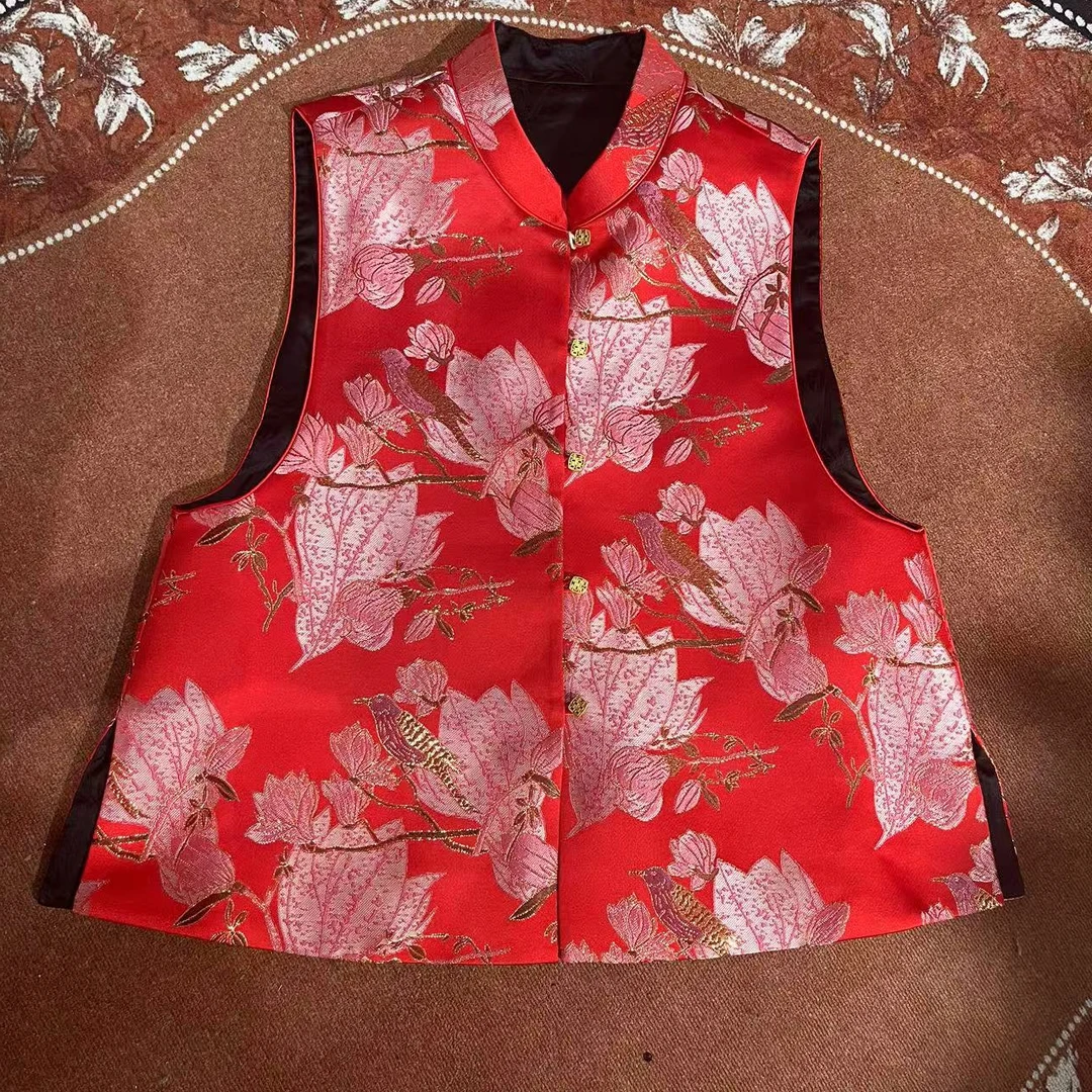 DFJ【现鹊有喜】新中式提花马甲女外穿2024新款春秋国风双面马甲