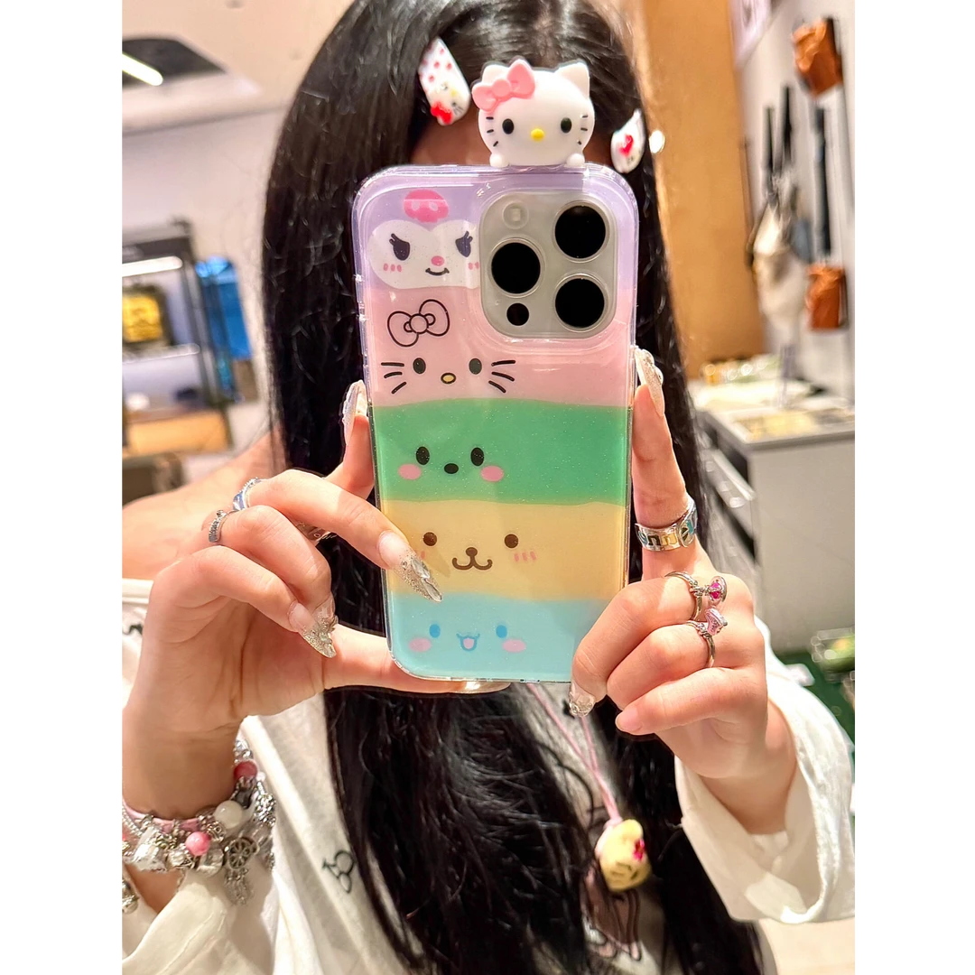 闪粉三丽鸥表情适用苹果16promax手机壳iPhone15/14/13/12/11新款