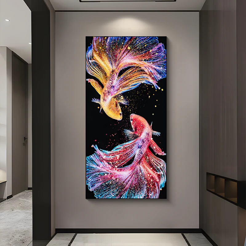 益师傅手工镶钻入户玄关装饰画 走廊过道挂画客厅正对门锦鲤80160