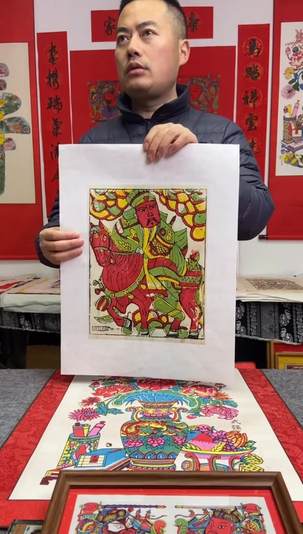 桃*源拖表覆背纸老画走马关公手工制作精品