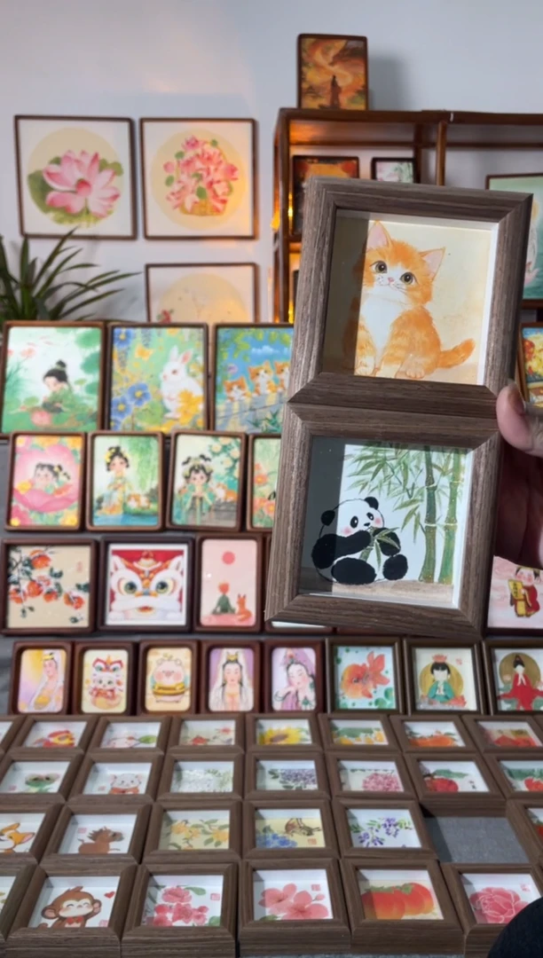 【闪购商品】国画【竹林熊猫小猫咪】手绘国画摆台