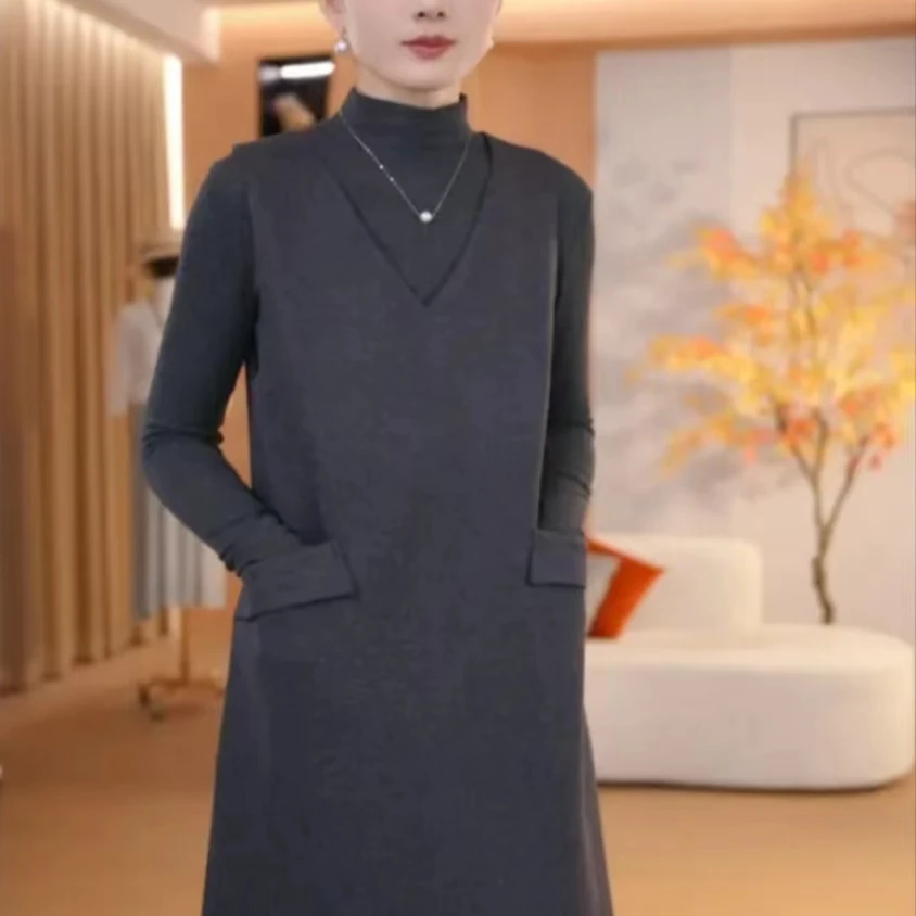 秋冬呢料简约气质轻奢时尚休闲百搭马 甲裙7755