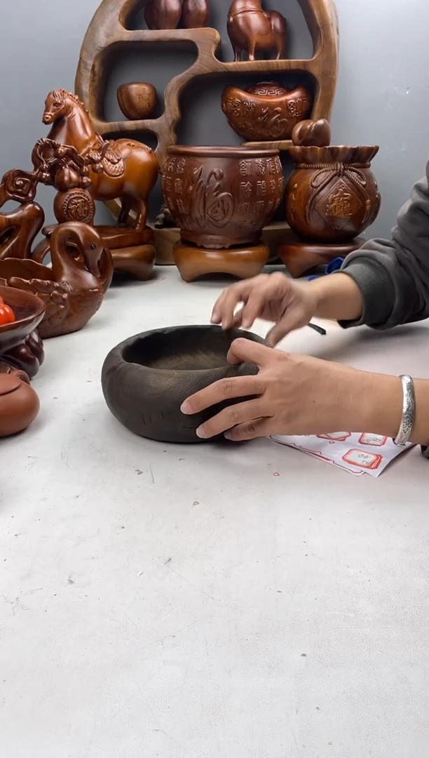 香樟木40侘寂圆钵/尺寸19*19*8