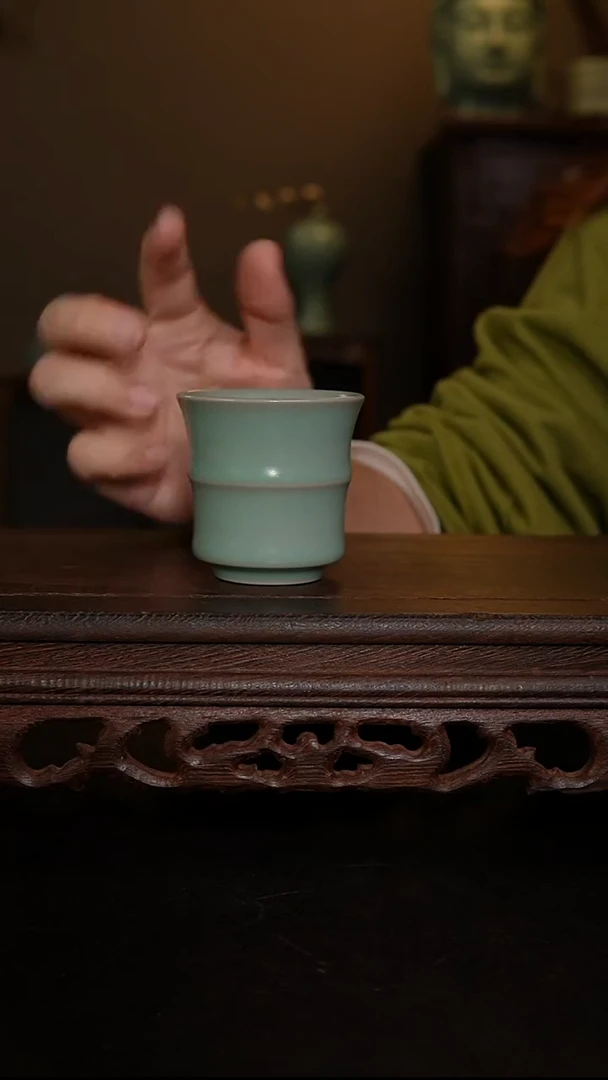 摆件仿古手工军绿竹节杯