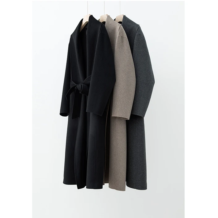 浴袍row小山羊绒大翻领系带毛呢大衣MF3J1401