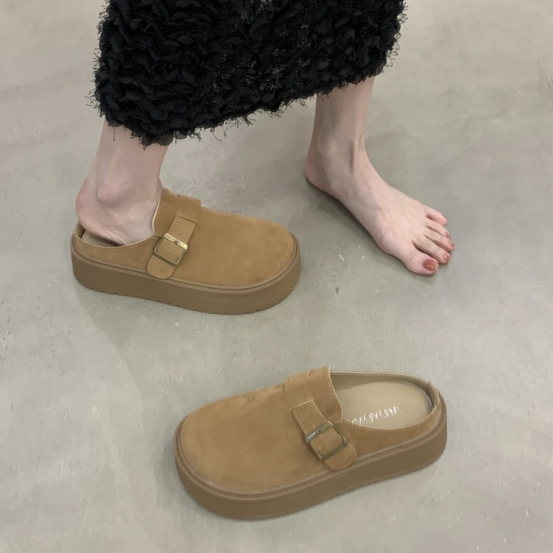 懒人厚底包头拖鞋女秋季新款勃肯增高外穿一脚蹬休闲配裙子博肯鞋