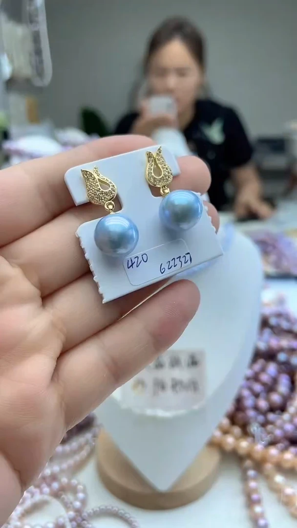 颈饰未镶嵌淡水珍珠11mm+蓝雪耳饰
