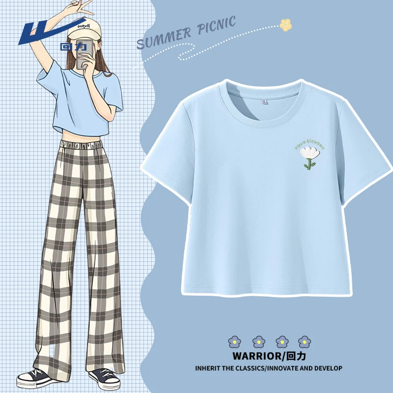 回力短袖短款体恤印花T恤设计感少女春夏百搭夏季时尚短袖T恤圆领