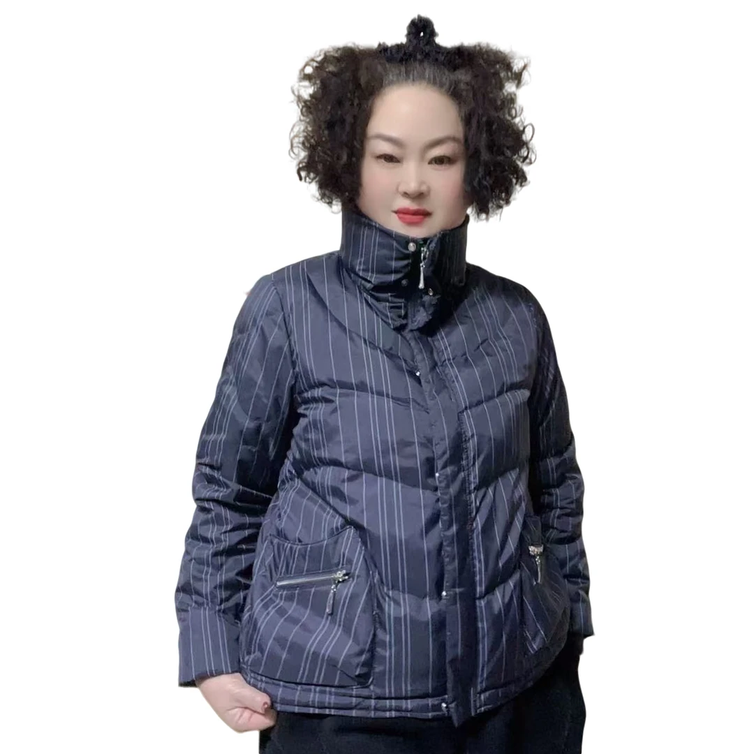 5828冬季时尚条纹短款休闲潮流羽绒服-204秋冬百搭白鸭绒长袖